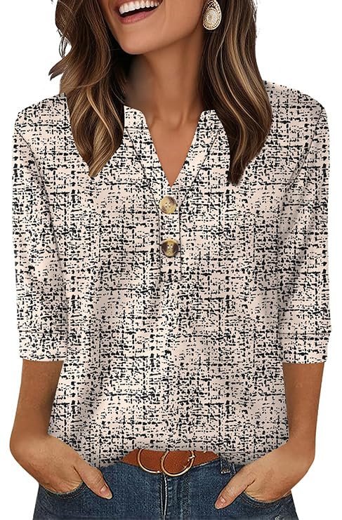 OFEEFAN Three-Quarter-Sleeve Henley Top