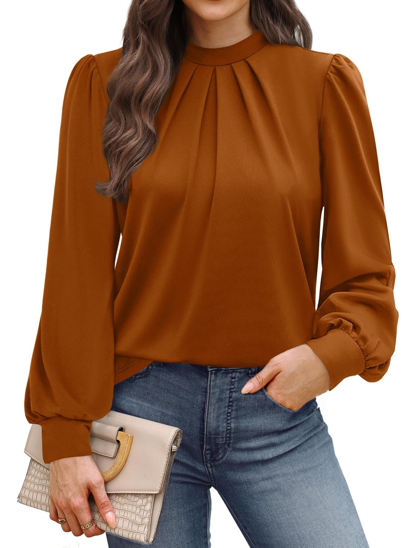 WIHOLL Pleated Mock-Neck Blouse