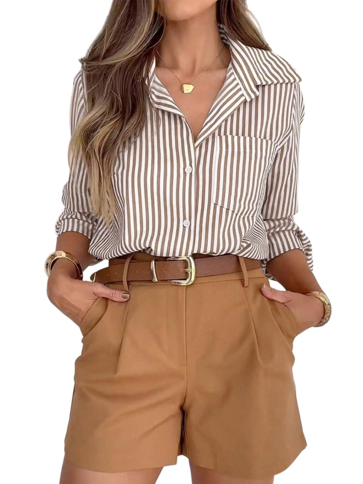 siliteelon Striped Button-Down Shirt